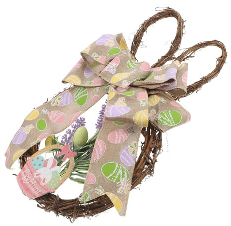 UKCOCO Haustürkranz Mit Osterdeko Frühlingskranz Für Bauernhausdeko Künstlich Hase Schleife Ornament Frühlingsdekor Zuhause Hängen Indoor Outdoor Wand Fenster Kaminsims Frühling