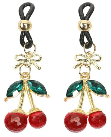 FLOGWE 2 anelli per capezzoli finti con ciliegia, da donna, non forati, pendenti per capezzoli, naso del capezzolo, gioielli sexy per piercing al capezzolo finto