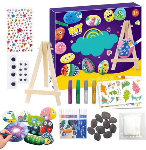 Générique Kit De Peinture Sur Galets Pour,Kit de Décoration de Roches Brillant dans le Noir - Ensemble d'Artisanat de Peinture sur Pierre pour Garçons Filles Famille