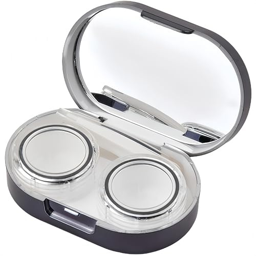 FanSynrare Étui portable pour lentilles de contact avec miroir, miroir de maquillage compact, boîte de rangement pour lunettes, comprend une pince à épiler et une tige, couleur unie élégante, (545hjh)