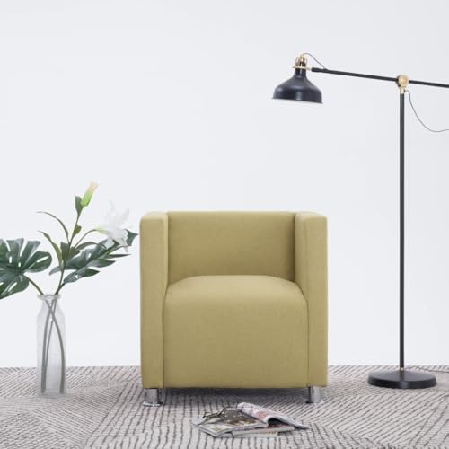 Tonture Würfel-Sessel Grün Stoffbezug, Bequemer Loungesessel für Wohnzimmer Schlafzimmer, 69x54x71cm, max. 110kg, Moderner Einzelsessel mit Holzrahmen, Verchromte Füße, Indoor Ruhesessel