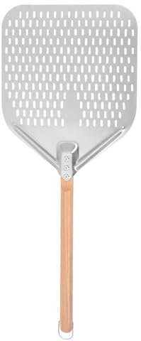 DOITOOL Pala per Pizza in Acciaio Inox con Manico in Legno per Una Facile conservazione - Pala per Pizza Forata con Fori per cuocere Pane Artigianale Fatto in casa 28,69 x 11,99 Pollici