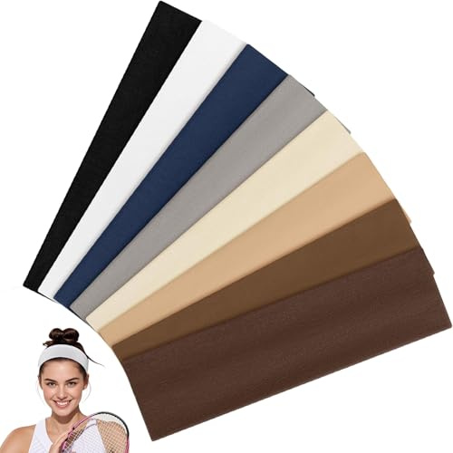 AEMCHDM 8 Pezzi Confezione da Fascia Capelli Donna, Moda Fascia Sportiva in Cotone Sottile, Elastici Antiscivolo Fasce per Capelli Donna Assorbente Headband, Capelli Maglieria Traspirante Headband