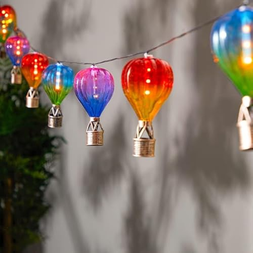 2.6M Solar Hot Air Balloons LED Lights, 10 Balloon LEDs Solar String Light Warm White, Waterproof Summer Decoration Hot Air Balloon Fairy Lights Automatic On/Off, No Wiring for Garden