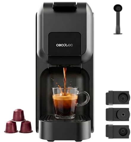 Cecotec Cafetera Cápsulas Express FreeStyle Compact Black Art Elite. 1350W, 20 Bares, Apta para Café Molido, Dolce Gusto, Nespresso y K-fee, Depósito Extraíble de 800ml, Apagado Automático