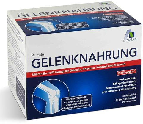 Avitale Gelenknahrung-Hyaluronsäure, Kollagen, Glucosamin+Chondroitin, 450g | Für Gelenke, Knochen, Knorpel und Muskeln: Mikronährstoff-Formel als Trinkgranulat in Portionsbeuteln zur Auflösung in Wasser