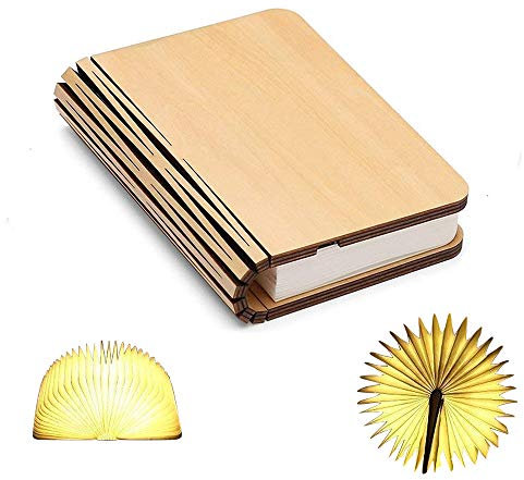 Buchlampe Faltbar Holz, Mini Buch Licht Magnetische USB Wiederaufladbare 880mAh Lithium-Batterien LED Book Light für Dekor, Personalisierte Geschenke,Geburtstagsgeschenk für Frauen,Mama-Warmes Weiß