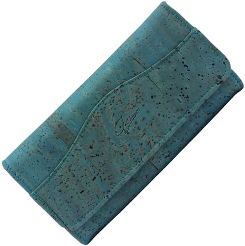 Simaru Große Damen Geldbörse aus Kork, Einer veganen und nachhaltigen Leder Alternative – Kork Portemonnaie, Geldbeutel mit Vielen Fächer in fünf verscheiden Farben (türkis)