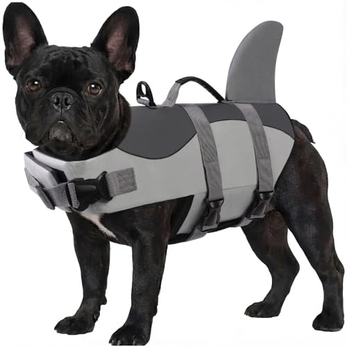 ASENKU Dog Life Jacket - Pet Safety Vest for Swimming & Boating, Shark Life Jacket with Floatation, Dog Lifesavers Swimsuits for Small Medium Large Dogs (Grey, M)