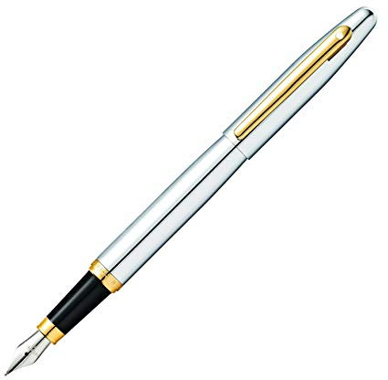 Sheaffer VFM - Refillable fountain pen with medium grade stainless steel nib, polished chrome with gold-tone trim