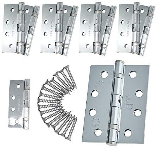 Door Hinges 4 102mm Ball Bearing 5 Pair Pack [10 Hinges & Screws] Polished Chrome Finish