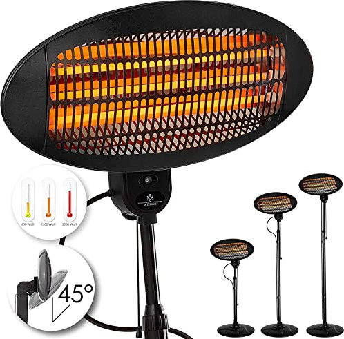 KESSER Chauffage infrarouge d'extérieur - 2000 W - Hauteur réglable - Appareil sur pied + mur - Sécurité anti-basculement et 3 niveaux de chauffage - Chauffage infrarouge pour terrasse - Protection