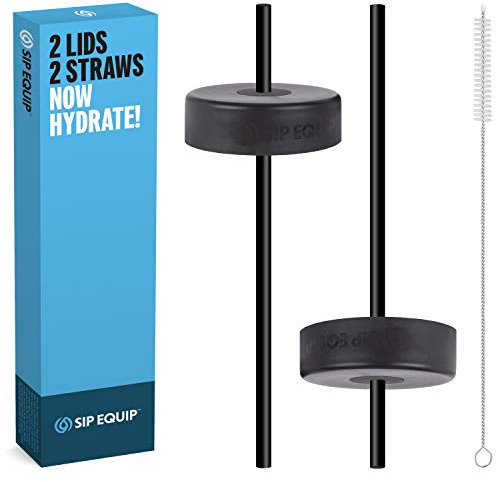 Sip Equip Wide Mouth Straw Lids (2 Pack), Compatible with Hydro Flask, Simple Modern, Hydro Cell, Thermoflask, Takeya, Vmini and Iron Flask, 2 Lids, 2 Straws and 1 Straw Brush, Original