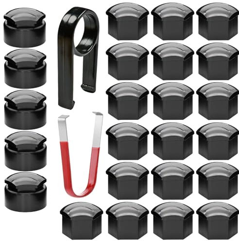 Gebildet 24pcs Wheel Nut Cap 17mm(5pcs Anti-Theft Bolt Cap+19pcs Normal Bolt Cap) Hexagonal Tire Nut Covers with Removal Tool Set for Cars(Black)