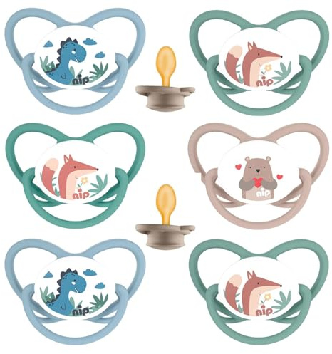 NIP Spar-Set NaturLatex Schnuller Butterfly mit Ring Größe 2 (5-18 Mo.) Latex 6er Pack Boys, Saugteil aus Latex FSC 100%, made in Germany, BPA frei