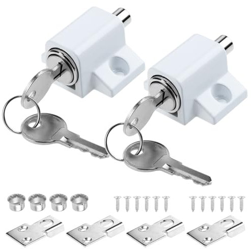 2Pcs White Sliding Patio Lock Sliding Patio Door Latches Set Security Lock Window and Patio Door Window Bolt Sliding Universal Catches