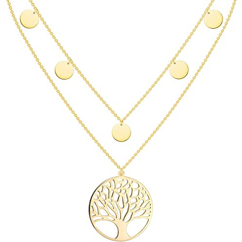 Reskthetic® - Collier Arbre de Vie Réglable 5 Pièces pour Femme I Chaîne en Or, Argent, Or Rose I Acier Inoxydable, Pas de Gemme