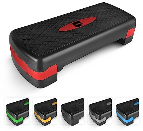 Pasos de ejercicio – para el hogar y el gimnasio, adecuado para rutinas de fisica aeróbic, cardio y yoga – altura ajustable (10,15,20 cm) (rojo)