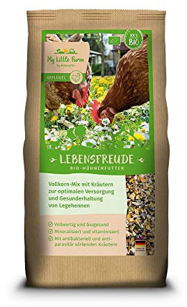 My Little Farm Lebensfreude Bio-Hühnerfutter, 2 kg, Vollkorn-Mix mit wertvollen Kräutern zur optimalen Versorgung und Gesunderhaltung von Legehennen und anderem Geflügel