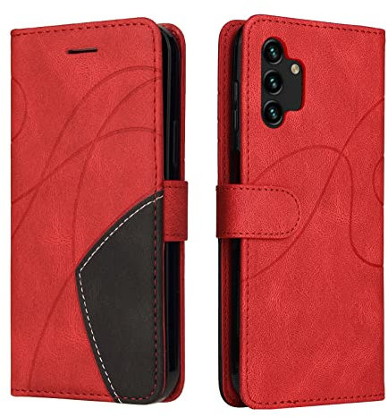 Fatcatparadise Kompatibel mit Samsung Galaxy A13 4G Hülle, Leder PU Brieftasche Handyhülle Flip Case Silikon Bumper Schutzhülle Klapphülle. Lederhülle mit Kartenfächern und Standfunktion (Rot)