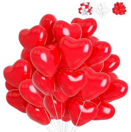 50 palloncini a forma di cuore, 12 pollici, rossi, palloncini a elio, per matrimonio, addio al nubilato, San Valentino, compleanno, fidanzamento, decorazione per feste
