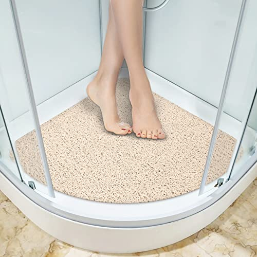 Dricar Corner Bath Mat, Loofah Shower Mat Anti Mould Non Slip Shower Mats for Inside Shower, Quick Drying Corner Shower Mat with Drain for Bathroom Tub Floor (Beige, 53×53cm)