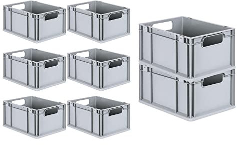 PROREGAL SuperSparSet 8x Eurobox NextGen Economy mit Auflagedeckel und 4x Schiebeschnappverschlüsse Grün, Griffe offen, HxBxT 22x30x40cm, 20L, Eurobehälter, Transportbox, Transportbehälter