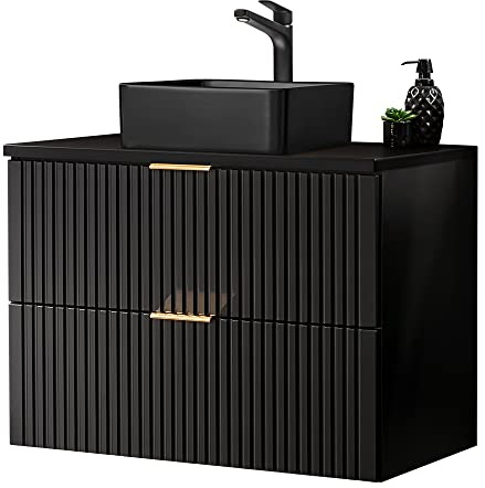 Lomadox Waschtisch, 81cm, mit schwarzem Aufsatzwaschbecken, in matt schwarz gerillt, B/H/T ca. 80,6/72,2/46,5 cm