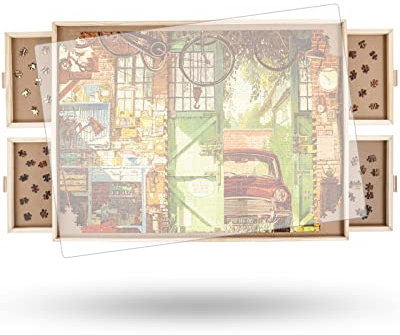 1500 Stück Drehbares Puzzlebrett mit Schubladen und Abdeckung, 64 x 87 cm Tragbarer Holz-Puzzletisch für Erwachsene, Lazy Susan Dreh-Puzzletisch, Geburtstagsgeschenk für Mama