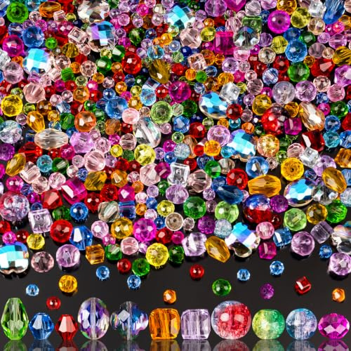 636pcs Glass Beads for Jewelry Making, Colourful Crystal Beads Loose Bead with Hole Drilled for DIY Craft Bracelets, Necklace, Earrings | 636pcs, mixed, assorted colorful, faceted, with holes, for bracelets, earring, necklace
