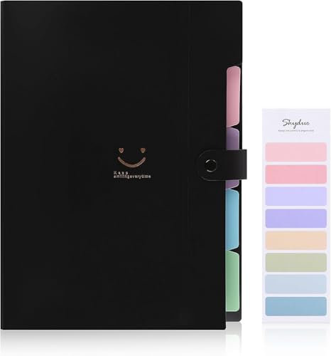 SKYDUE Fächermappe, Mappe Mit Fächern, Dokumentenmappe A4 Mit Etiketten, Ordnungsmappe Mappen Ordnersystem, Document Organizer Für Zuhause, Büro, Schule Und Auf Reisen(Schwarz)