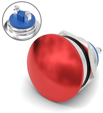 16-22MM Pilzkopf Drucktaster, Momentan Wasserdicht IP65 Metall Starttaste- 1NO Drücken ON Auslösen Doming Schraubklemme SPST 5A 250V (22mm, Rot)