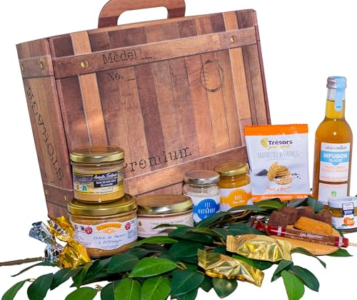 PAQUETE GOURMANDS – Sin cerdo y sin alcohol – Caja gourmet para regalar, cesta gourmet – ideal para regalo para el día de la madre, el día del padre, cumpleaños, Navidad, retiro – Cesta recortada