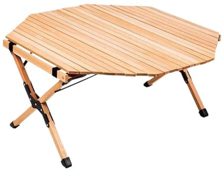 AMYSTY Campingtisch Klappbar Falttisch Tragbarer, Zusammenklappbarer Reise-Campingtisch Aus Holz, Achteckiger Rolltisch, Picknicktisch Klapptisch Klappcampingtisch Camping Tisch