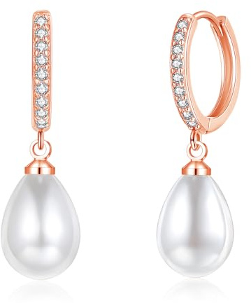 Loutade 925 Sterling Silber Creolen Mit Anhänger - Geometrische Zirkonia Wassertropfen Perlen Ohrringe Hängend - Geschenkbox Für Frauen Mädchen