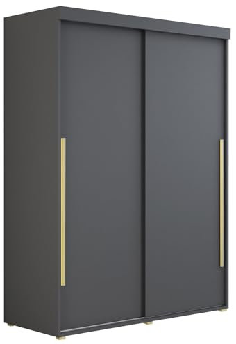 Meble Slupia - Garderobenschrank - Kleiderschrank Schiebetüren - 170x202x62cm - Kleider Schrank Schlafzimmer mit Kleiderstange - IGA Anthrazit, Griff Gold