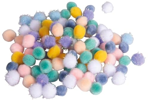 Rayher Pompon-Mischung, 10 mm ø, pastellfarbig sortiert, Btl. 96 Stück, Plüschbälle zum Basteln und Dekorieren, 75445685