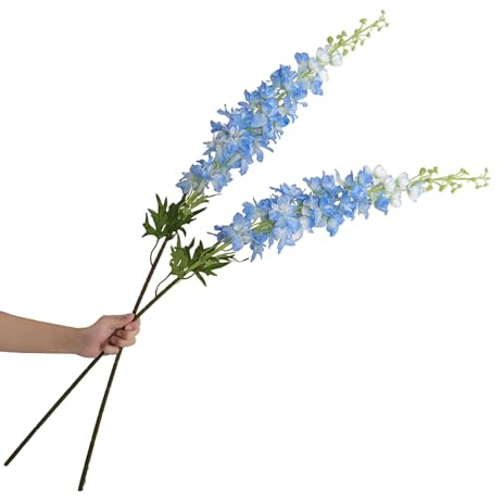 BQEE 3PCS Artificial Larkspur Flower Long Stem Delphinium Floral Silk Flowers for Home DIY Decor (Blue)