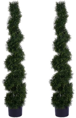 Yaami Bosso artificiale resistente ai raggi UV, cipresso a spirale, albero decorativo per esterni per cortile e portico anteriore, arbusti falsi e alberi artificiali, 2 pezzi