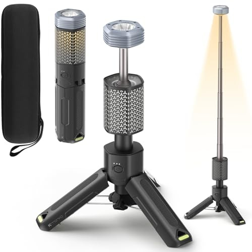 Mytrix Grå teleskopisk hopfällbar campinglampa med 10 000 mAh batteri, magnetisk bas, perfekt för äventyr, vandring, camping, livestreaming