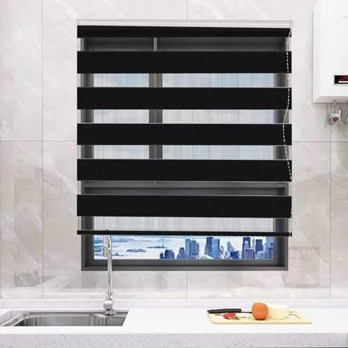 Verdunkelungsrollo Klemmfix 40 x 220 cm Sichtschutz Sonnenschutz Verdunkelungsrollo Thermorollo Inkl. Montagematerial für Fenster Und Tür, Schwarz