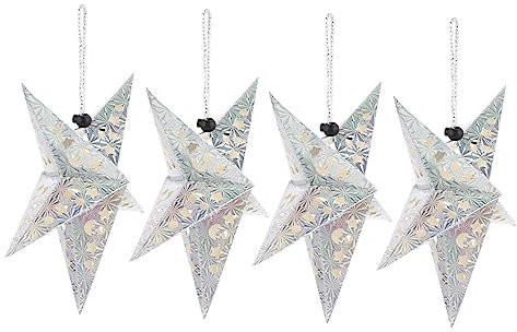Yardenfun 4stücke Pentagramm Laternen Aus Papier Silber Weihnachtsstern Lampenschirm Zum Aufhängen Festliche Dekoration Für Weihnachten Fenster Decke Party Innenräume