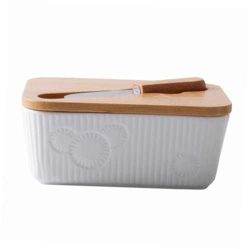 Cabilock Caja De Mantequilla De Cerámica Porta Cubiertos Organizador Titular De Mantequilla Gres Bocadillo Recipiente Para Pasteles Contenedor De Decoración Bandeja Guardián Retro Bambú