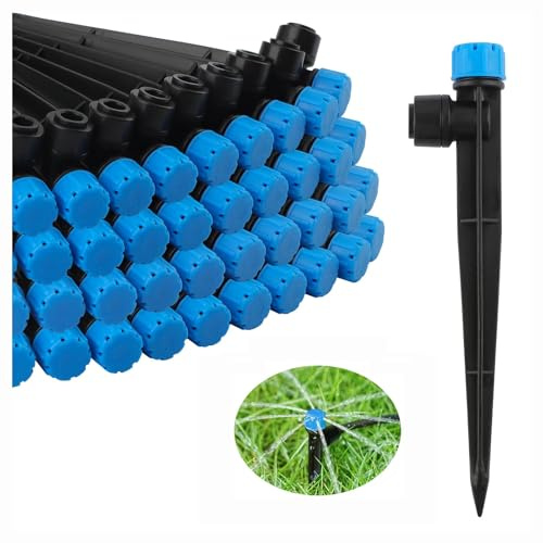 Kalolary Drip Irrigation Emitters, Adjustable 360 Degree Water Flow Drippers Emitters for 1/4 Drip Irrigation System Tubing, Irrigation Drippers for House Garden Flower(8 Holes-100P, Blue)