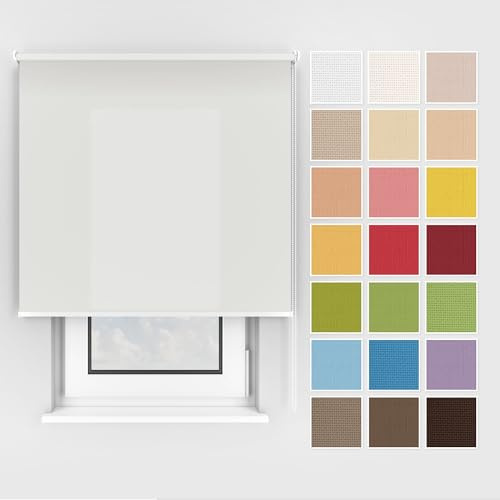 Estika Rollo mit Bohren Deckenmontage und Wandmontage, Breite: 150 cm, Höhe: 150 cm, Farbe: Weiß, 25 Stoff Farben, Fenster rollos für innen, Sichtschutz für Fenster und Balkontür