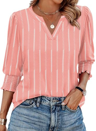 Business Casual Outfits for Women clothing Blouses Dressy Casual Pink L | 3/4 Length Sleeve Womens Tops Fall Tops for Women Trendy 2026 Teacher Outfits for Women Winter Plus Size Women Clothing