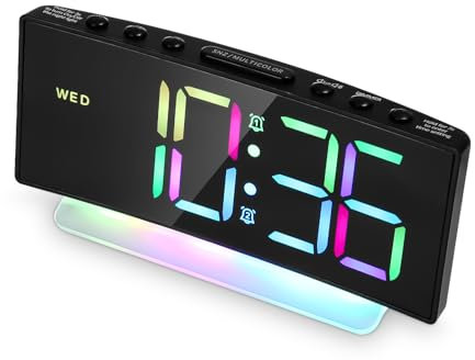 Cexovo Reveil Lumineux,Horloge Numérique,Couleurs 8 RGB Reveil Numerique,avec Double Alarme Roupillon Temps,12/24H,Luminosité Réglable,Radio Reveil avec Affichage LED,pour Les Adolescents,Noir