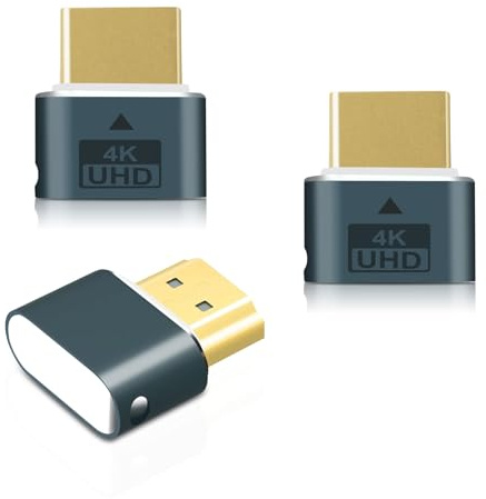 Wowfast Lot de 3 prises HDMI factices HDMI - Émulateur d'écran virtuel 4K @ 60 Hz pour Windows Mac OSX Linux (avec voyant d'affichage)
