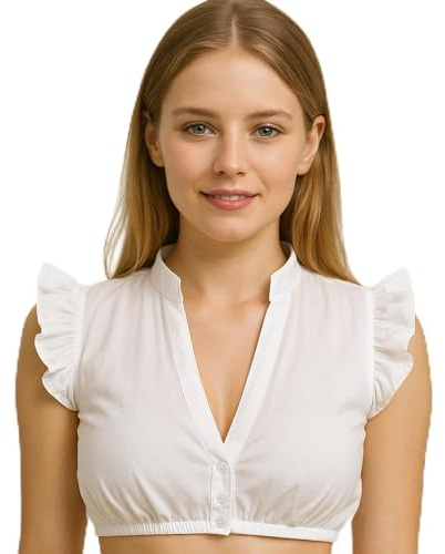 Sintege Blusas Dirndl para Mujer Blusa Tradicional Dirndl para Mujer Ropa de Cerveza con Alas Tradicional Camisa Blanca Cuello Alto Mangas de ala Cuello en V Manga Corta para Traje Bávaro(S)