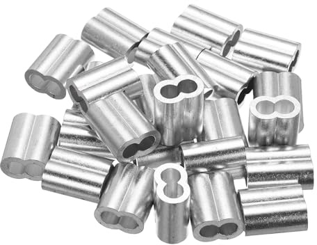 uxcell 1/4(6mm) Aluminum Crimping Loop Sleeve, Double Hole Cable Ferrule for Wire Rope, Silver 25Pcs
